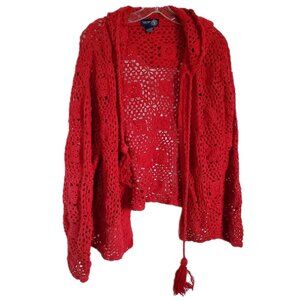 Vintage 1990s Lane Bryant Crochet Red Hoodie Cardigan 18/20 2x